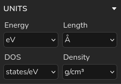 Units panel in Density of States mode