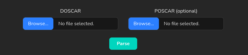 DOS upload panel with DOSCAR and optional structure file inputs