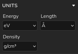 Units panel in Electronic Band Structure mode
