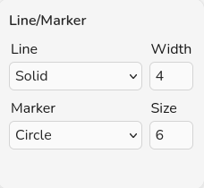 Filter line and marker panel showing line style, width, marker type, and marker size