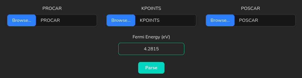 Screenshot of the upload panel indicating the required band-structure files